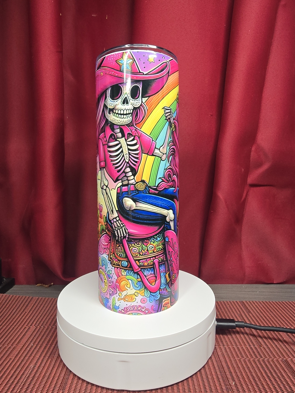 Vibrant Pink Skeleton Cowgirl Tumbker 20oz